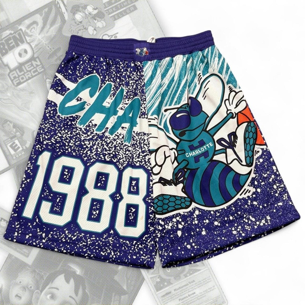 Mitchell & Ness NBA Charlotte Hornets 1988 Graphic Mesh Basketball Shorts Mens L